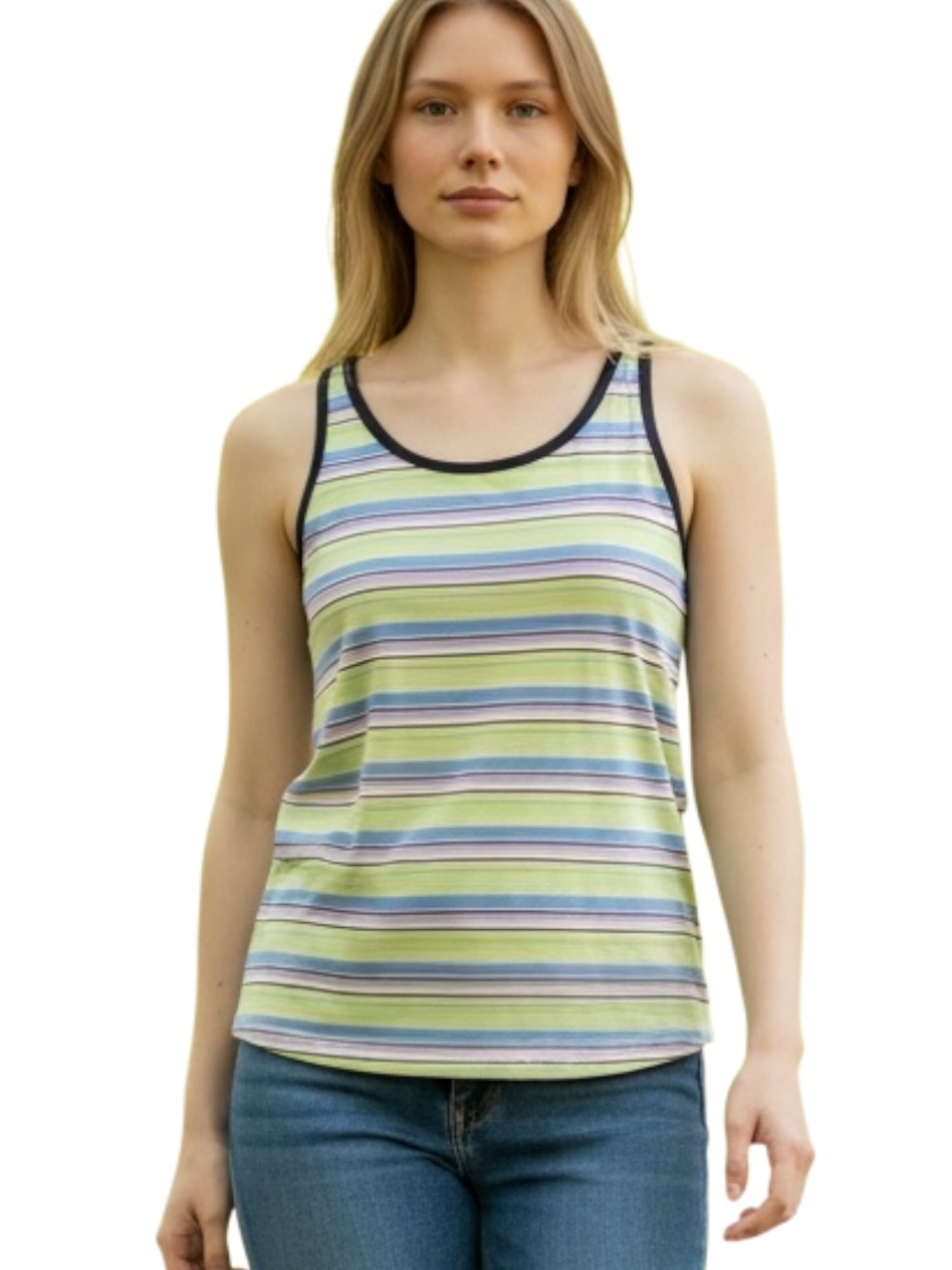 Style & Co. Pastel Striped Racerback Tank with Black Trim
